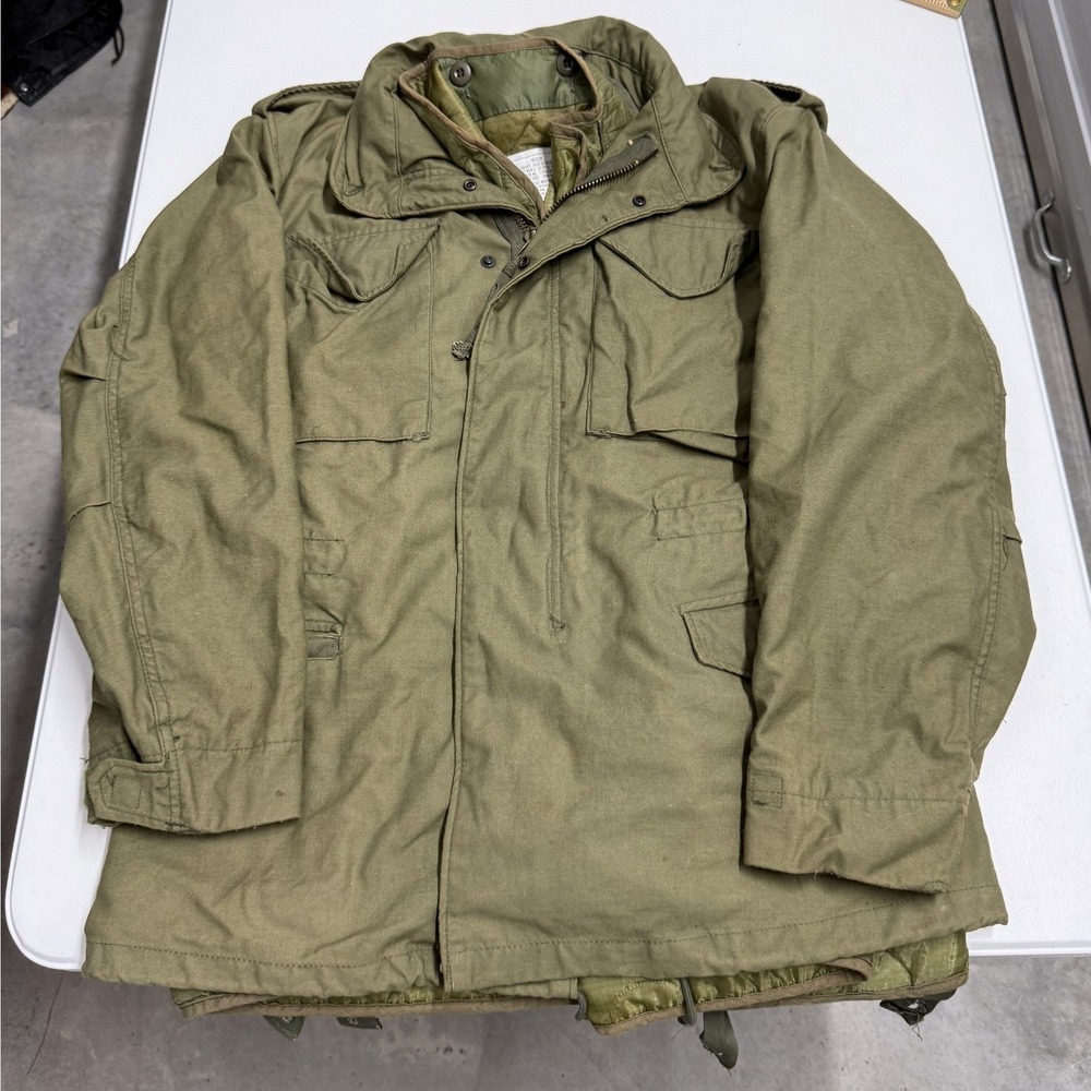 Vintage Military M-65 Field Jacket Mens S Olive Drab Good Quilted Liner Utility